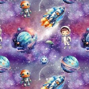Tessuto jersey, jersey di cotone, galassia, stelle, astronauta, astronave, spazio esterno, pianeti, nuvole, stelle, da 50 cm