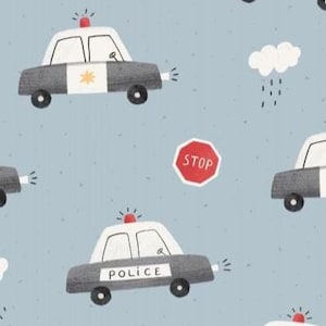 Fabric Cotton Cotton Fabric Vehicles Road Traffic Car Police Blue from 50 cm