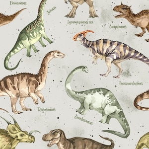 Fabric Sweat French Terry Summer Sweat + Dino Dinosaur Tyrannosaurus Green Brown 1.60 m wide