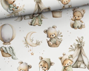Katoenen stof, geweven stof, patchwork, schattige babydieren, maan, konijn, teddybeer, vos, vanaf 50 cm