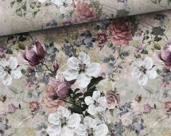 Pre-order! Cotton fabric by the meter, patchwork roses, flowers, vintage country house pastel, 155 cm wide