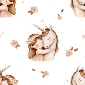 Fabric Sweat French Terry Summer Sweat Girls with Unicorn and Flowers from 50 cm