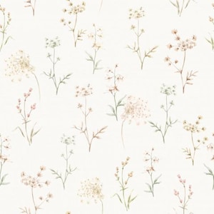 Cotton cotton fabric woven fabric floral branches delicate grasses meadow flowers leaves pastel cream from 50 cm