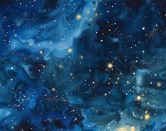 Jersey fabric, cotton jersey, galaxy, stars, space, clouds, stars, from 50 cm