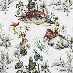 Tissu en coton animaux exotiques jungle léopard à partir de 50 cm