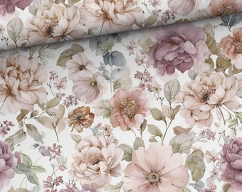 Pre-order! Fabric Jersey Cotton Jersey Floral delicate flowers roses blossoms summer flowers vintage country house boho from 50 cm