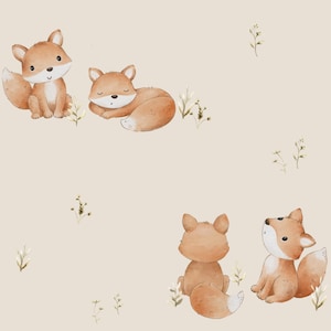 Fabric Cotton Cotton Fabric Cute Forest Animals Fox Beige 155 cm wide