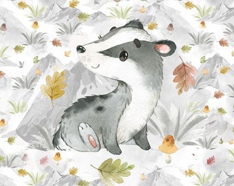 Fabric panels sweat French terry summer sweat cute forest animals badger 40 cm x 50 cm