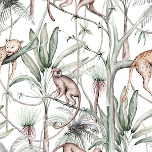 Fabric Premium Cotton Patchwork Animals Jungle Monkeys Palm Trees Tiger 155 cm wide