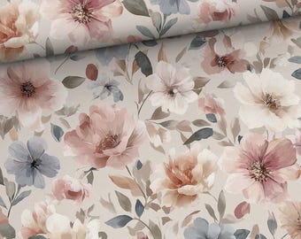 Pre-order! Fabric Jersey Cotton Jersey Floral delicate flowers roses blossoms summer flowers vintage country house boho from 50 cm