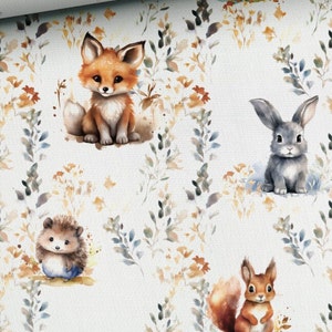 Pre-order! Fabric Cotton Cotton fabric cute forest animals grasses squirrel hedgehog rabbit 155 cm wide