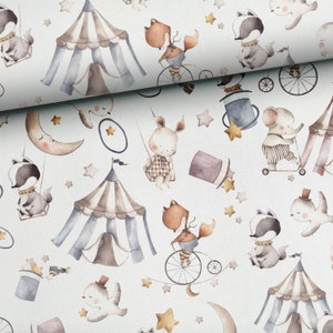 Pré-commander! Tissu coton patchwork mignons animaux du cirque étoiles arène 155 cm de large