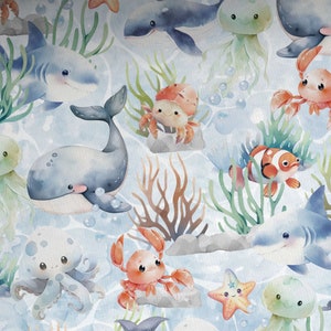 Fabric Sweat French Terry Summer Sweat Maritime Sea Animals Fish Whale Crayfish optional panel and combination fabrics image 7