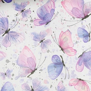 Stoff Baumwolle Meterware zarte Schmetterlinge Rosa Lila Aquarell 155 cm breit Bild 4