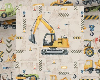 Sweat Sweat fabric French Terry + panel excavator construction site car + optionally with combination fabrics from 50 cm