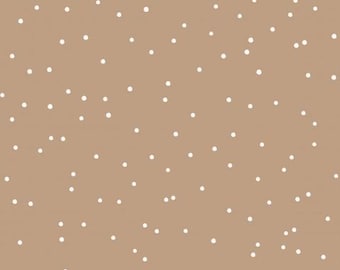 Fabric Sweat French Terry Summer Sweat White Dots Dots on Beige Caramel from 50 cm