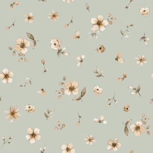 Jersey fabric cotton jersey floral pattern scattered flowers blue green from 50 cm