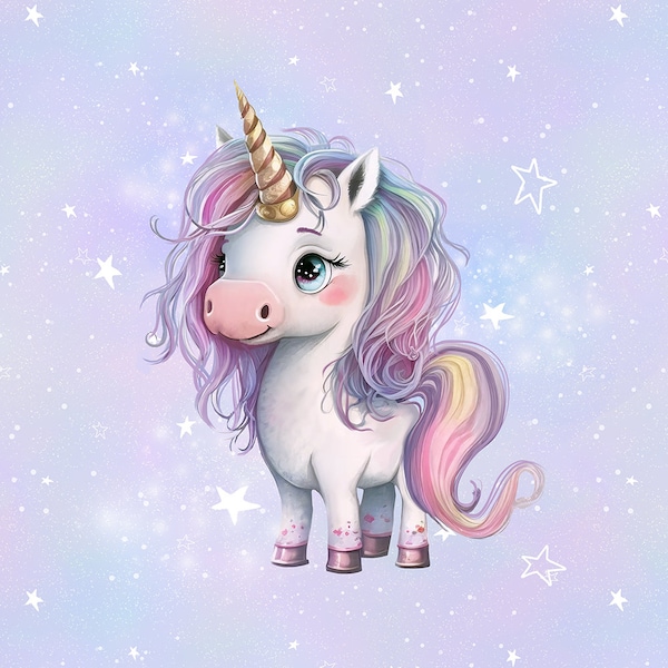 Stoff Panele Sweat French Terry Sommersweat magisches Einhorn Unicorn Sterne 40x 50cm