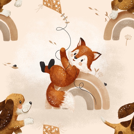 Nano Softshell With Fleece Breathable Outdoor Fabric Fox and Dog