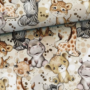 Pre-order! Jersey cotton jersey fabric animals Africa lion zebra giraffe hippo 160 cm wide