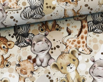 Pre-order! Fabric Jersey Cotton Jersey Animals Africa Lion Zebra Giraffe Hippopotamus 160 cm wide