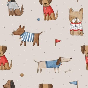Fabric Cotton Cotton Fabric Patchwork Animals Funny Dogs Beige from 50 cm