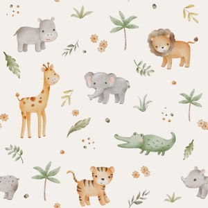 Pre-order! Fabric Jersey Cotton Jersey Animals Africa Lion Tiger Giraffe Hippo Elephant Crocodile from 50 cm