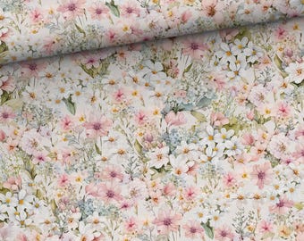 Pre-order! Fabric Jersey Cotton Jersey Floral Summer Flowers Meadow Scattered Flowers Blossoms Country House Vintage from 50 cm