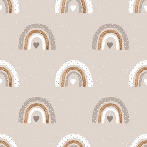 ¡Hacer un pedido! Tela de algodón algodón Mini Rainbow Hearts Dots Taupe de 50 cm