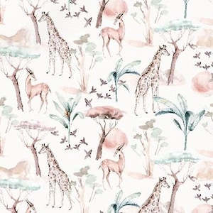 Fabric Jersey Cotton Jersey Exotic Animals Africa Safari Giraffe Watercolor from 50 cm