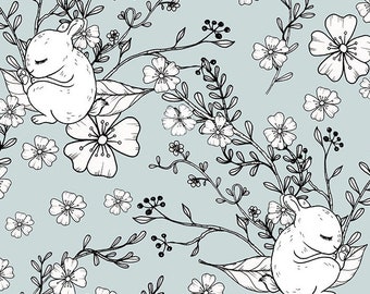 Jersey fabric cotton jersey + 1.60 m wide + rabbits and branches