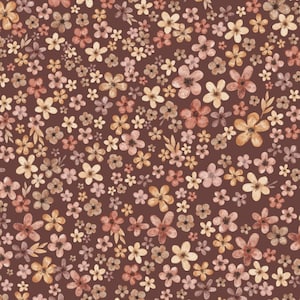 Fabric Jersey Cotton Jersey Floral Flower Fabric Scattered Flowers Meadow Brown