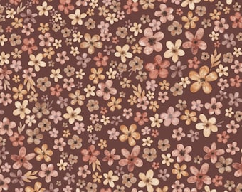 Fabric Jersey Cotton Jersey Floral Flower Fabric Scattered Blossoms Brown