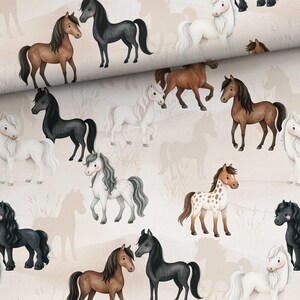 Cotton fabric, patchwork fabric, horse fabric, beige, from 50 cm