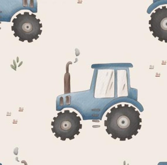 Stoff Baumwolle Baumwollstoff Fahrzeuge Bauernhof blauer Traktor