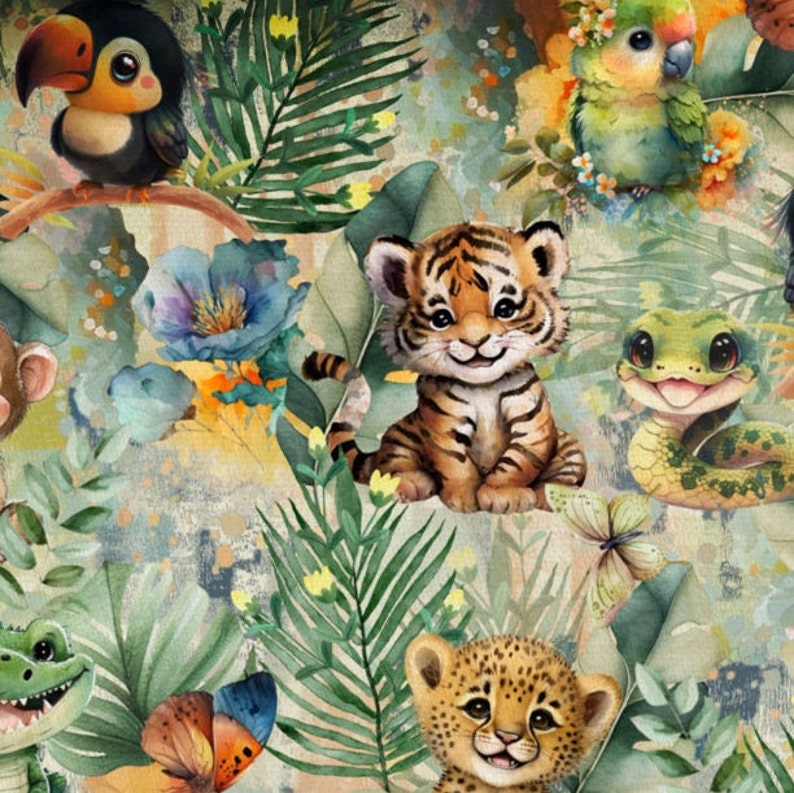 Tela algodón por metro patchwork animales exóticos tela infantil 155 cm de ancho imagen 3