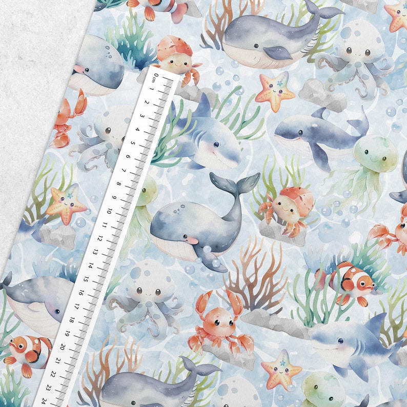 Fabric Sweat French Terry Summer Sweat Maritime Sea Animals Fish Whale Crayfish optional panel and combination fabrics image 5