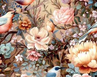 Premium cotton cotton fabric flowers flowers birds country house vintage 155 cm wide