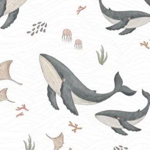 Fabric Jersey Cotton Jersey Maritime Sea Creatures Whales Shells Sperm Whale Manta Cream from 50 cm