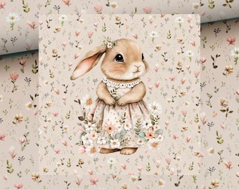 French terry sweatshirt fabric + panel with cute floral bunny and blossoms + optionally with coordinating fabrics +