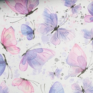 Stoff Baumwolle Meterware zarte Schmetterlinge Rosa Lila Aquarell 155 cm breit Bild 3