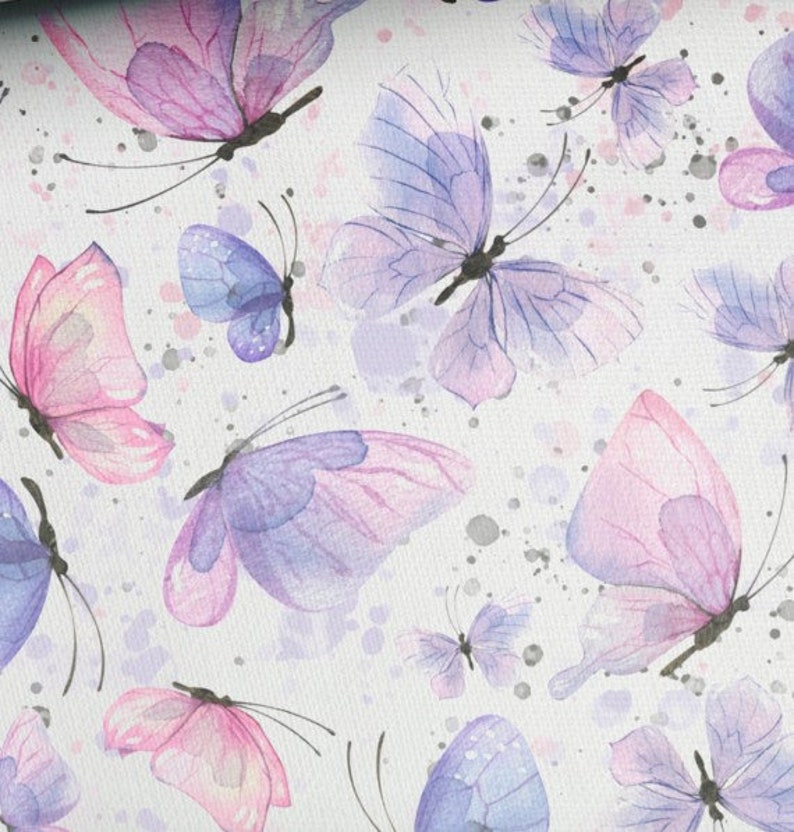 Stoff Baumwolle Meterware zarte Schmetterlinge Rosa Lila Aquarell 155 cm breit Bild 3