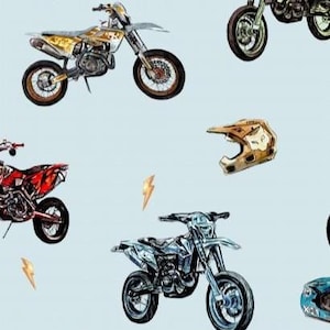 Fabric Cotton Cotton Fabric Vehicles Motorcycle Motocross Blue from 50 cm