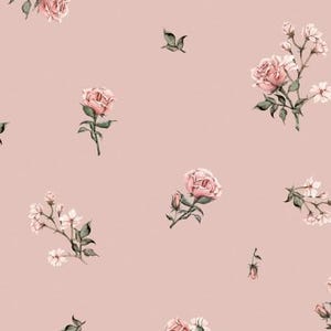 Fabric Premium Cotton Patchwork Floral Flowers Blossoms Roses Country House Vintage on Pink from 50 cm