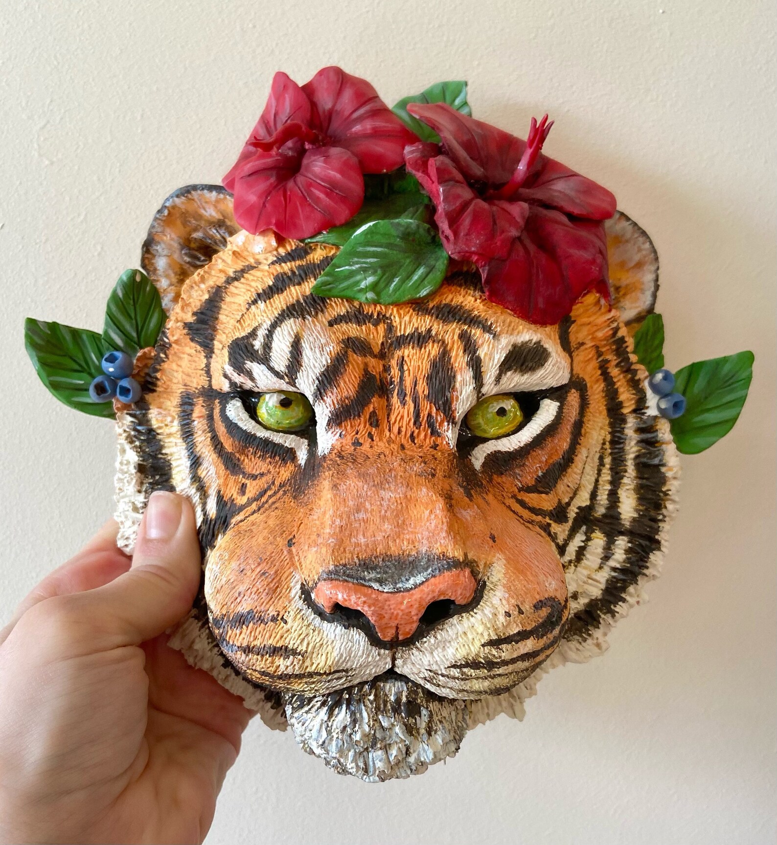 Tiger Wall Hanging Decor Tiger Sculpture Handmade Sculpture Etsy