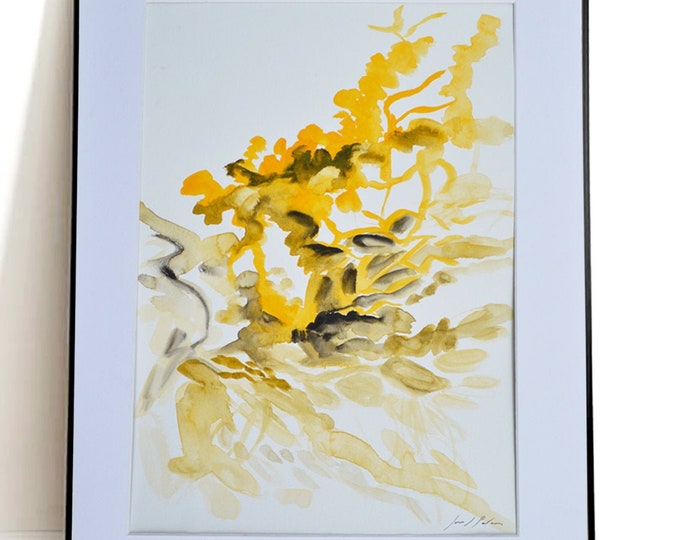 HIPERICUM, Organic Growth of Flower Sensibility, Abstract Flower Handrawing Watercolor, Framed.