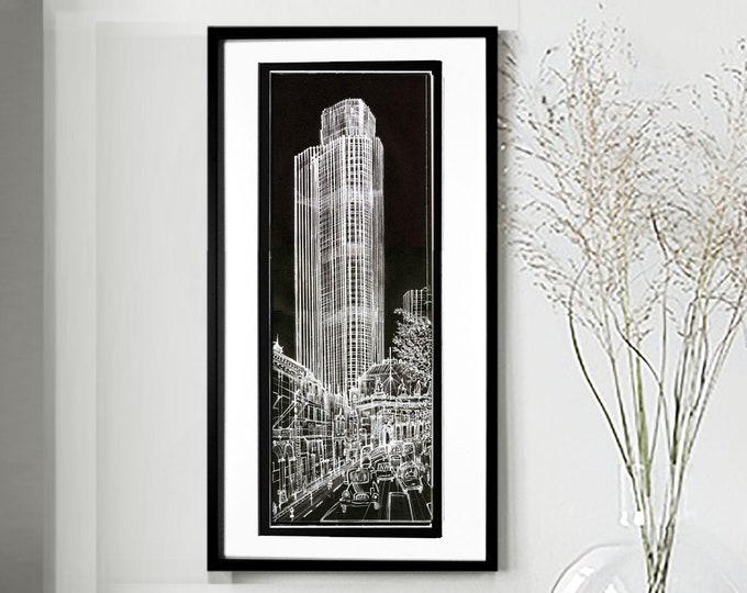 2 TO 42, Original Handrawing Architectural Art, Exclusive Custom Order of London Landmark,v1 Framed.