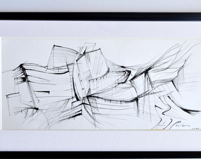 FLYINGTITANIUM. Original, Architectural & Cityscape. Black and White Elegant Handrawing, Museum abstract sketch.