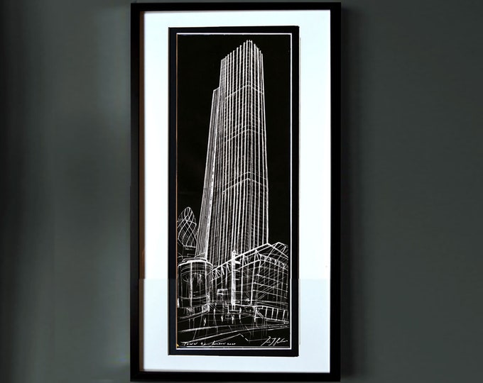 TOWER-42, Original London Handrawing Architectural, Art, Exclusive, Framed