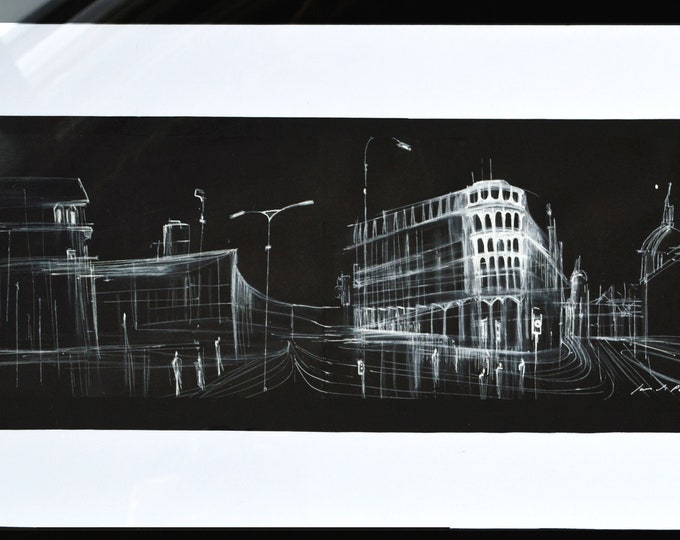 3DCANNON.ST. City of London,UK Handrawing Ink Cityscape. Architectural Sketch Wall Framed Art by 9.44 X 22.56 inch.